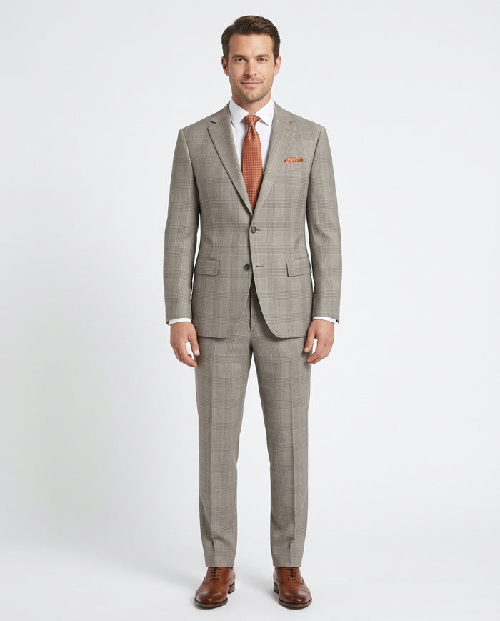 Arthur Black Mens Brown Plaid Slim Fit 100% VBC Wool Prehemmed Suit - The Suit Depot