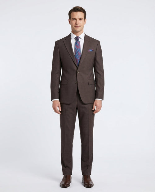 Mens Brown Slim Fit 100% VBC Wool Prehemmed Suit