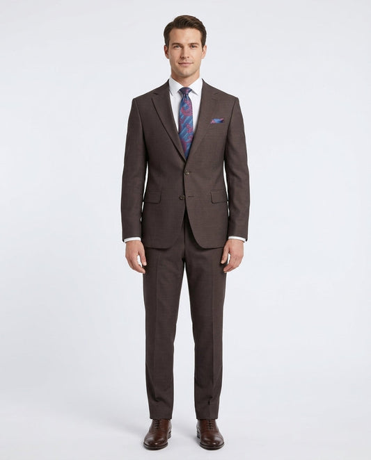Mens Brown Slim Fit 100% VBC Wool Prehemmed Suit
