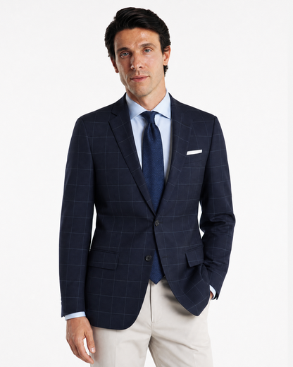 Men's Calvin Klein Navy Blue Windowpane Slim Fit Wool Blazer Sportcoat
