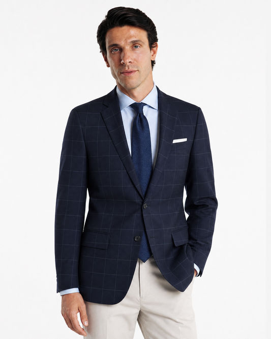 Men's Calvin Klein Navy Blue Windowpane Slim Fit Wool Blazer Sportcoat