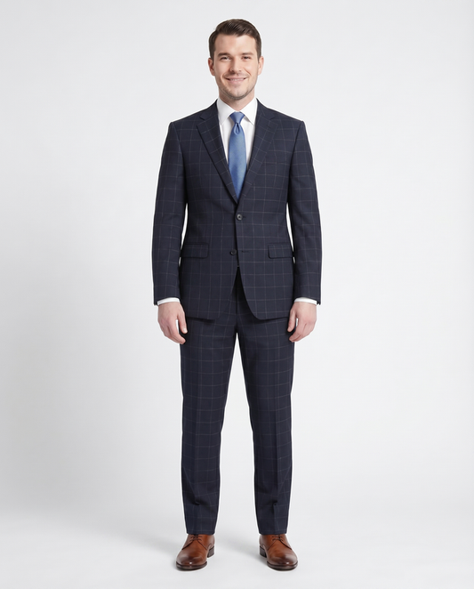 Men's Calvin Klein Navy Blue Windowpane Slim Fit Wool Suit