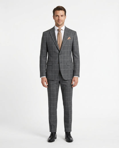 Arthur Black Mens Charcoal Gray Check Slim Fit 100% VBC Wool Prehemmed Suit - The Suit Depot