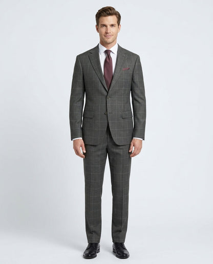 Arthur Black Mens Charcoal Gray Check Slim Fit 100% VBC Wool Prehemmed Suit - The Suit Depot