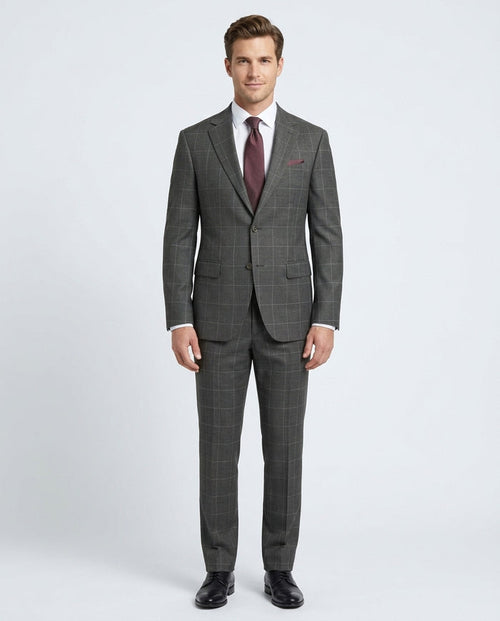 Arthur Black Mens Charcoal Gray Check Slim Fit 100% VBC Wool Prehemmed Suit - The Suit Depot
