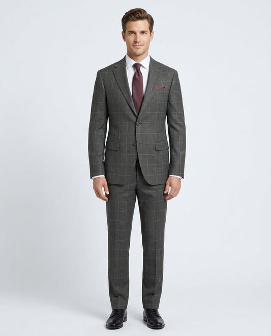 Arthur Black Mens Charcoal Gray Check Slim Fit 100% VBC Wool Prehemmed Suit - The Suit Depot