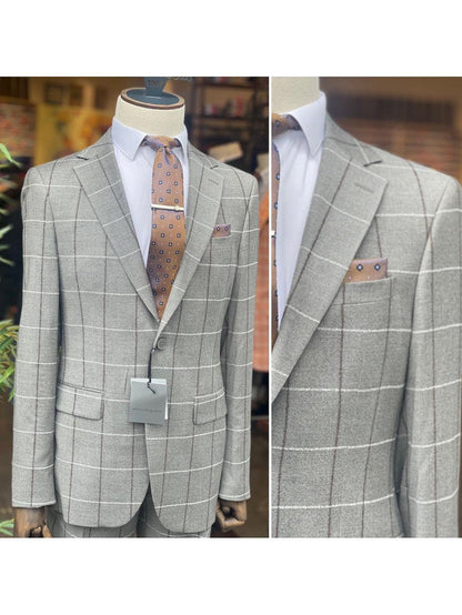 Arthur Black SUITS Arthur Black Mens Gray Check Slim Fit 100% VBC Flannel Wool Prehemmed Suit