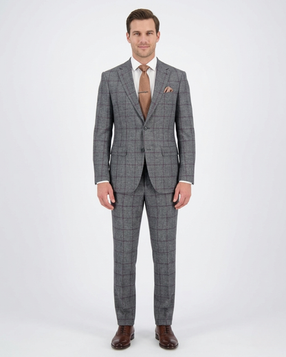 Mens Gray Check Slim Fit 100% VBC Wool Prehemmed Suit