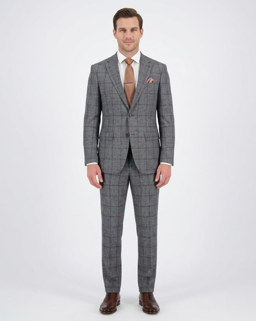 Mens Gray Check Slim Fit 100% VBC Wool Prehemmed Suit