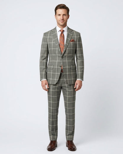 Mens Green Plaid Slim Fit 100% VBC Wool Prehemmed Suit