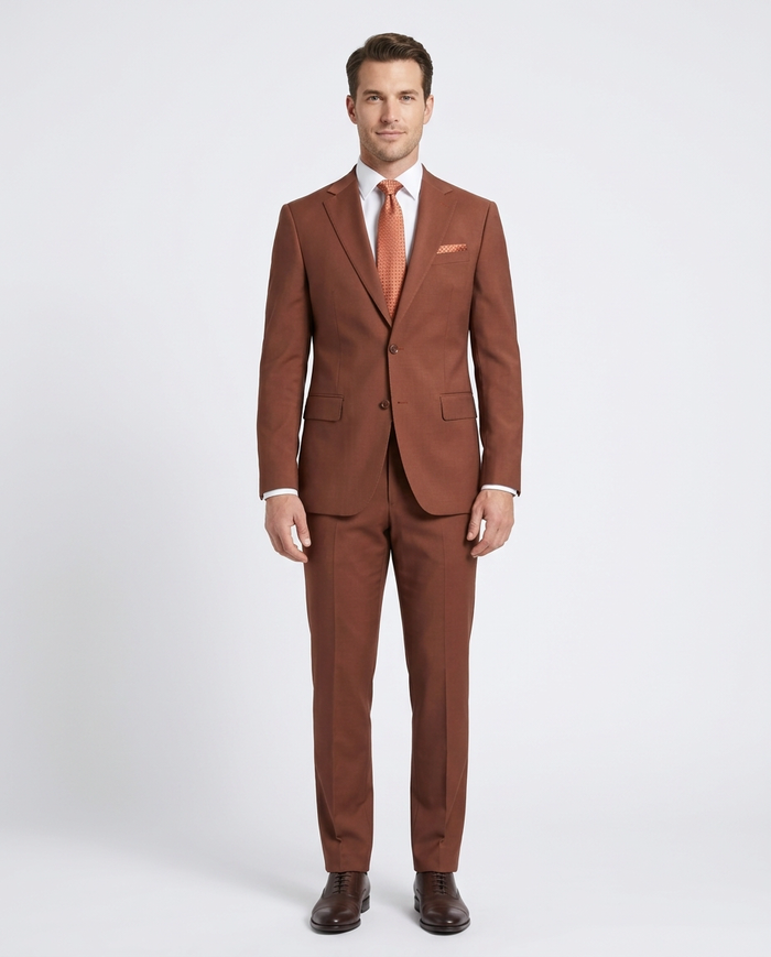Arthur Black Mens Solid Brown Slim Fit 100% VBC Wool Prehemmed Suit - The Suit Depot