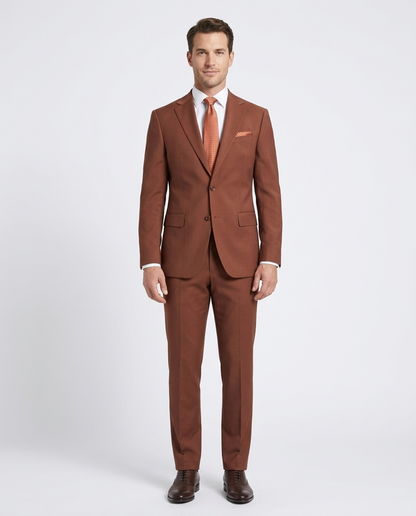 Arthur Black Mens Solid Brown Slim Fit 100% VBC Wool Prehemmed Suit - The Suit Depot