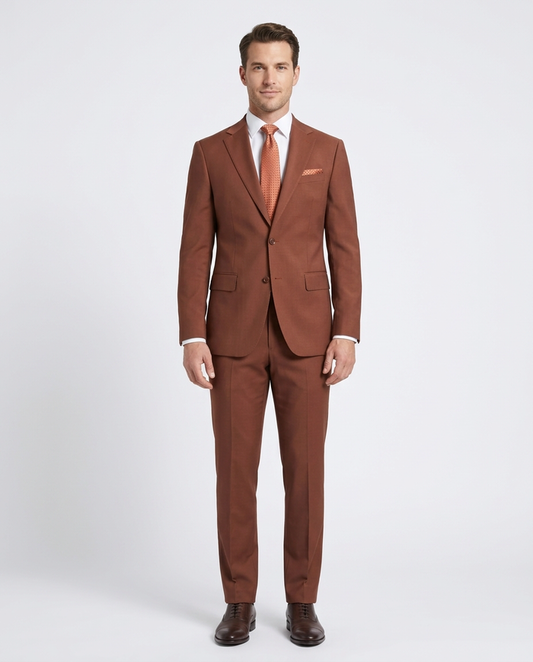 Arthur Black Mens Solid Brown Slim Fit 100% VBC Wool Prehemmed Suit - The Suit Depot