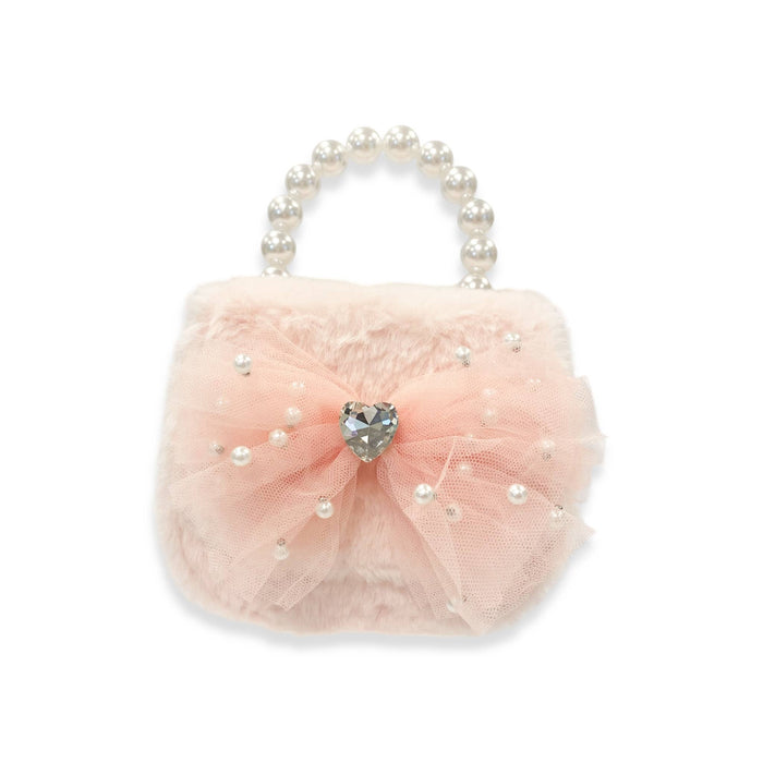 Mesh Bow Furry Purse |  Beige