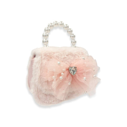 Mesh Bow Furry Purse |  Beige