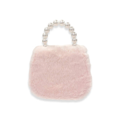 Mesh Bow Furry Purse |  Beige