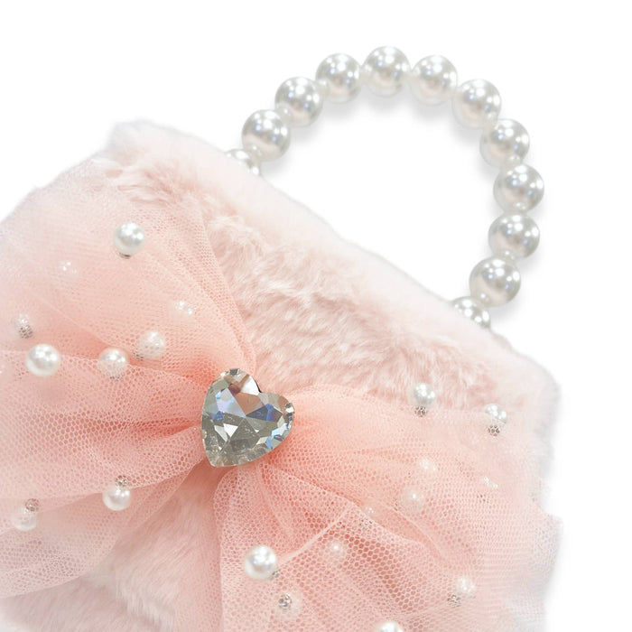 Mesh Bow Furry Purse |  Beige