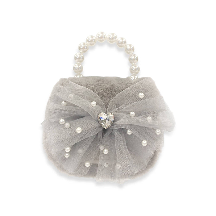 Mesh Bow Furry Purse |  Beige