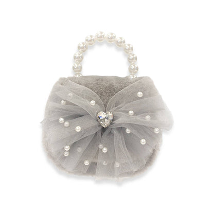 Mesh Bow Furry Purse |  Beige