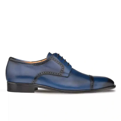 Mezlan SHOES Mezlan Mens Navy Lace-up Oxford Cap Toe Leather Dress Shoes