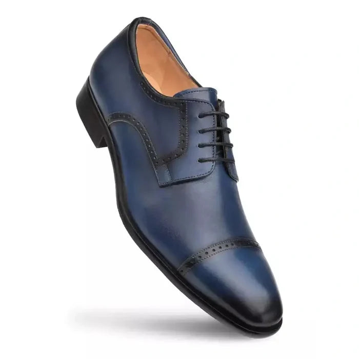 Mezlan SHOES Mezlan Mens Navy Lace-up Oxford Cap Toe Leather Dress Shoes