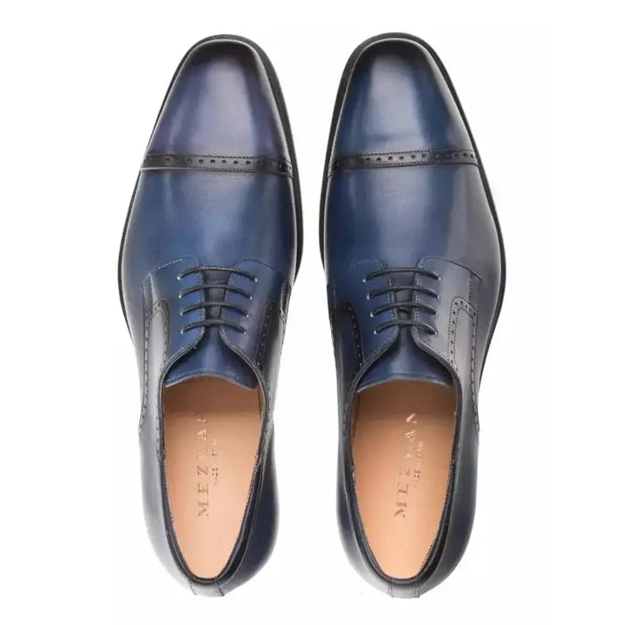 Mezlan SHOES Mezlan Mens Navy Lace-up Oxford Cap Toe Leather Dress Shoes