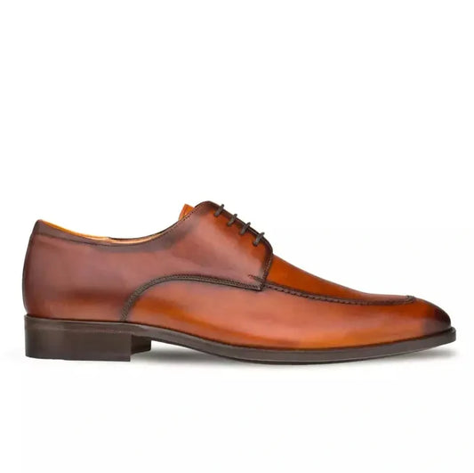 Mezlan SHOES Mezlan Mens Solid Cognac Brown Lace-up Oxford Apron Toe Leather Dress Shoes