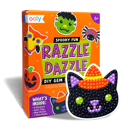 Ooly Razzle Dazzle DIY gem kit packaging with a black cat decoration on a white background