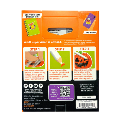 Back of a product packaging with step-by-step instructions and graphics on an orange background