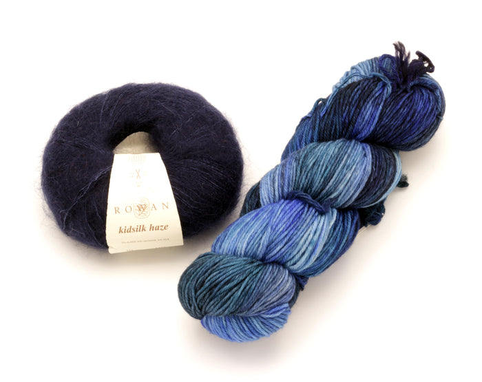 Malabrigo - Arroyo & Rowan - Kidsilk Haze / Regatta Blue & Turkish Plum