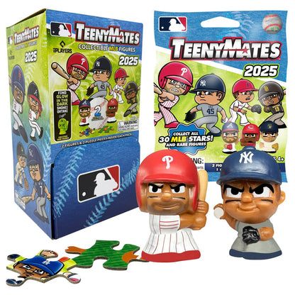 MLB TeenyMates collectible figures packaging and figures displayed with a puzzle piece.