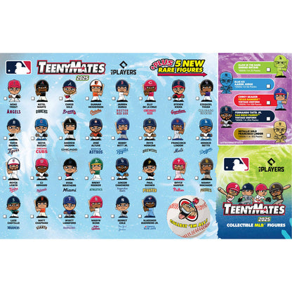 Collection of TeenyMates MLB figures with packaging and branding details.