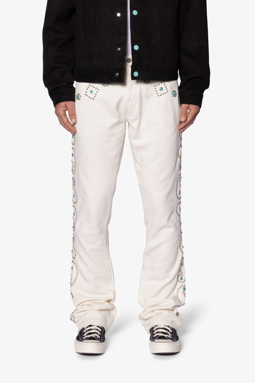MNML B660 Paisley Stud Flare Pants - Ivory