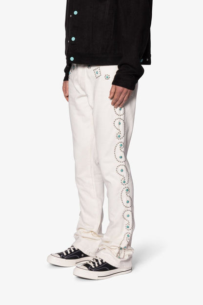 MNML B660 Paisley Stud Flare Pants - Ivory
