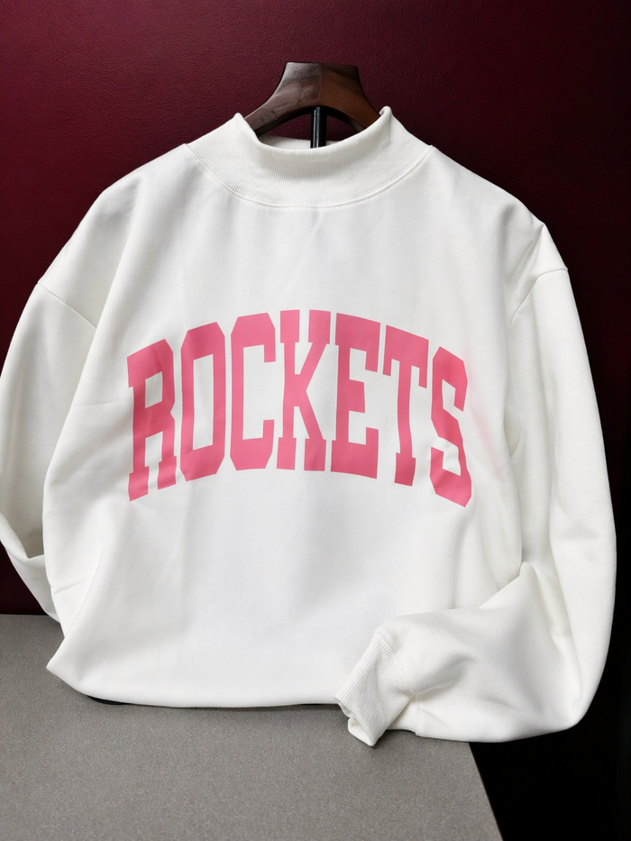 Mock Neck White Rockets Pink