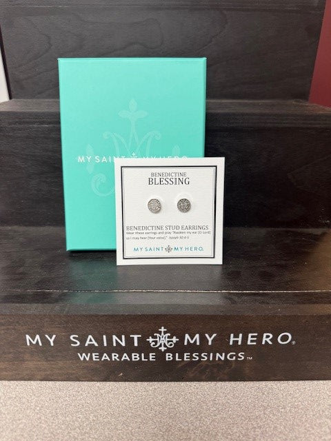 MY SAINT MY HERO-Benedictine Stud Earrings/Silver
