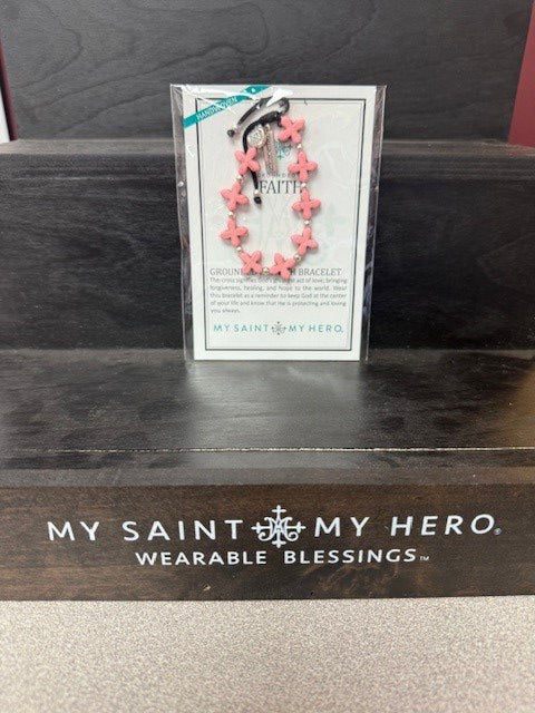 MY SAINT MY HERO-GROUNDED IN FAITH CROSS BRACELET/PINK & SILVER