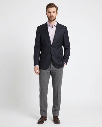 Napoli Mens Solid Navy Blue Classic Fit Wool Cashmere 2 Button Blazer Sportcoat - The Suit Depot