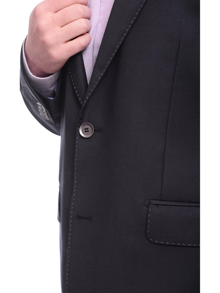 Napoli BLAZERS 46S Napoli Mens Solid Navy Blue Classic Fit Wool Cashmere 2 Button Blazer Sportcoat