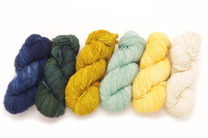 Malabrigo - Merino Worsted / Azul Profundo Forest Frank Ochre Water Green Pollen & Natural