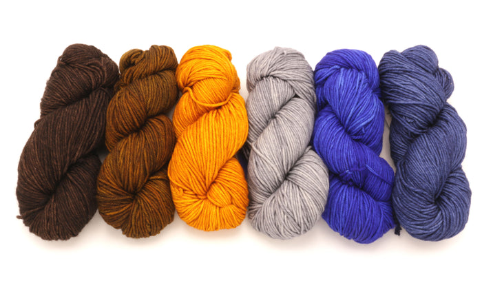 Malabrigo - Rios / Coco Glitter Sunset Gris Matisse Blue & Blue Jeans