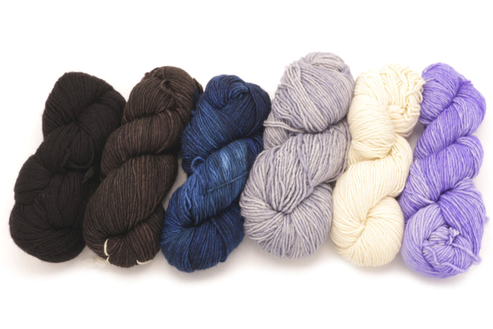 Malabrigo - Merino Worsted / Black Black Forest Azul Profundo Polar Morn Natural & Periwinkle