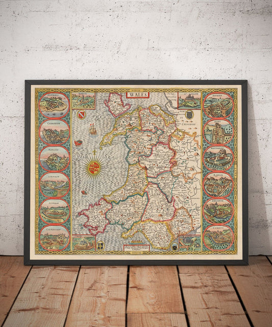 Old Colour Map of Wales, Cymru by John Speed, 1610