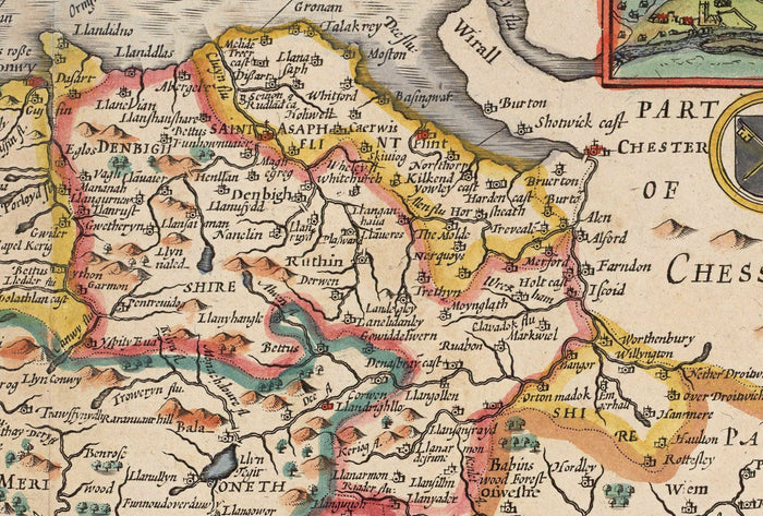 Old Colour Map of Wales, Cymru by John Speed, 1610