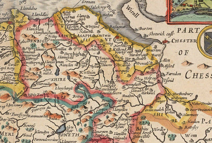 Old Colour Map of Wales, Cymru by John Speed, 1610