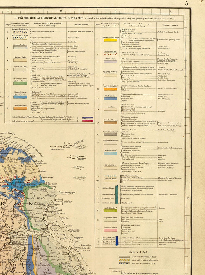 Old Geology & Railway Map of England and Wales, 1834 - Geologist Map