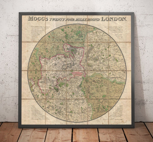 Old London Map: Mogg's 24 miles around London, 1820
