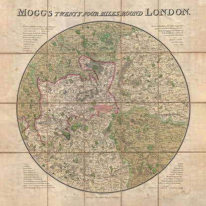 Old London Map: Mogg's 24 miles around London, 1820