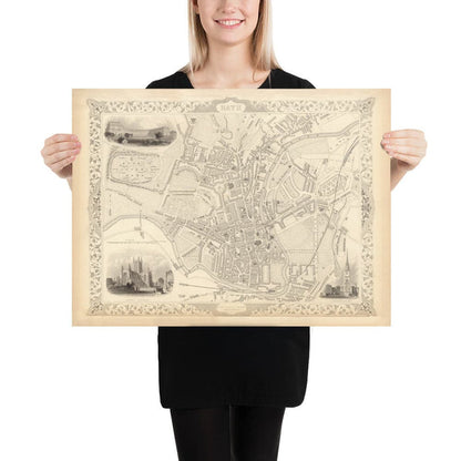 Old Map of Bath by John Rapkin, 1851 - Circus, Royal Crescent, Abbey, Roman Baths