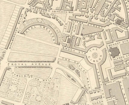 Old Map of Bath by John Rapkin, 1851 - Circus, Royal Crescent, Abbey, Roman Baths